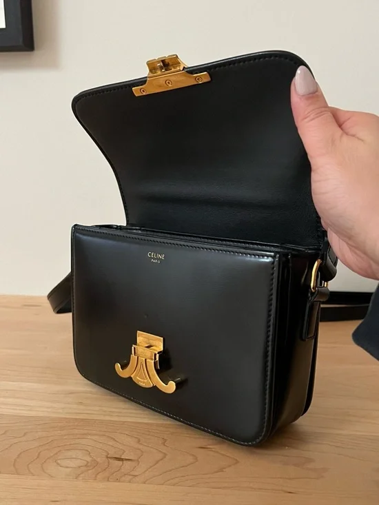 Authentic Celine Teen Triomphe Bag Black Shiny Calfskin - Picture 10 of 14